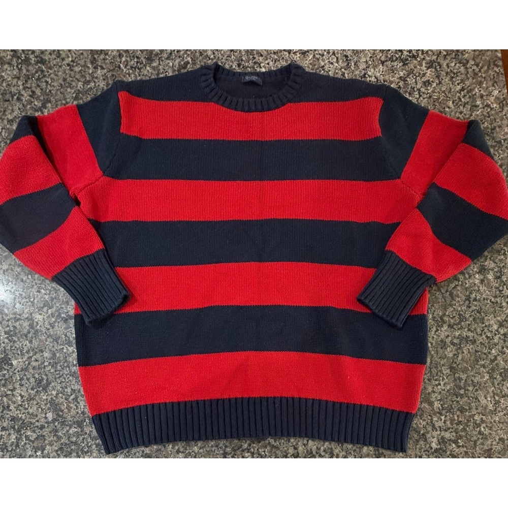 John Galt California Mens Striped Cotton Crewneck Sweater Red Navy Blue MH320